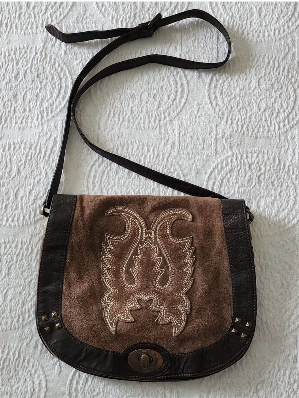 Durango Brown Suede & Dark Brown Leather Crossbody Bag - Picture 2 of 4